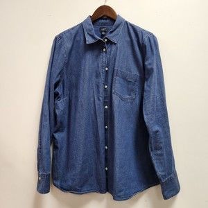 J Crew Womens Plus Long Sleeve Shirt Size XXL Button Front Blue Denim